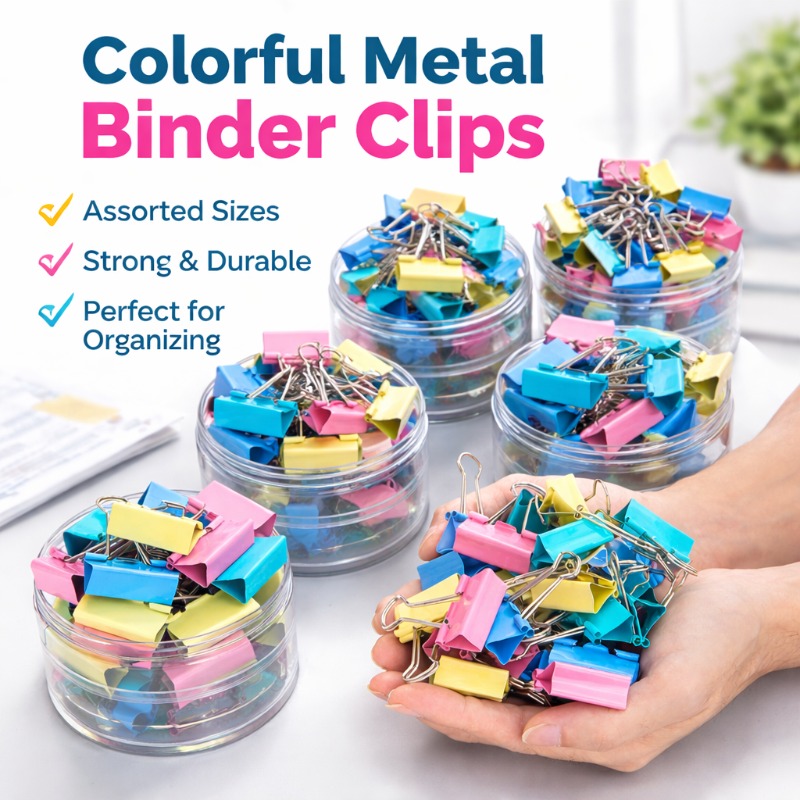 Binder Clip Assorted - Clipes de Metal Coloridos, Clipes de